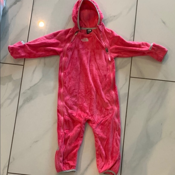 The North Face Other - The North Face Pink Footies One Piece with Hood